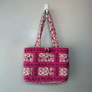 Lemon Hill Women's Quilted Pink Floral Print Patchwork Tote Shoulder Bag